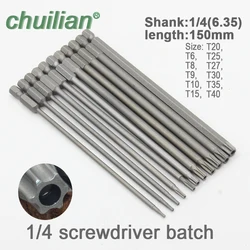 1Pc 150mm long T6-T40 Magnetic Torx Screwdriver Bits Set Electric Screwdriver head T6,T8,T9, T10,T15,T20,T25,T27, T30,T35,T40