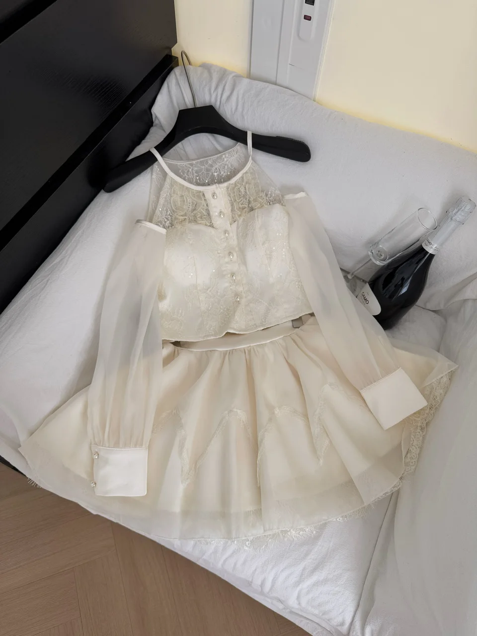 

Summer Women Korean Ballet Core 2000s Shoujo Girl Kpop Gyaru Outfits 2 Piece Set Lace Tops + Coquette Mini Skirt