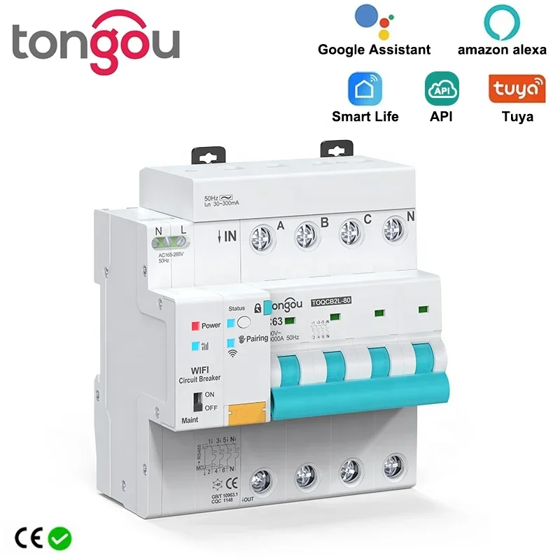 API TO-QCB2L 4P WIFI RCBO TUYA Metering Circuit Breaker Smart Life Timer Remote Control Automatic Wireless Switch TONGOU