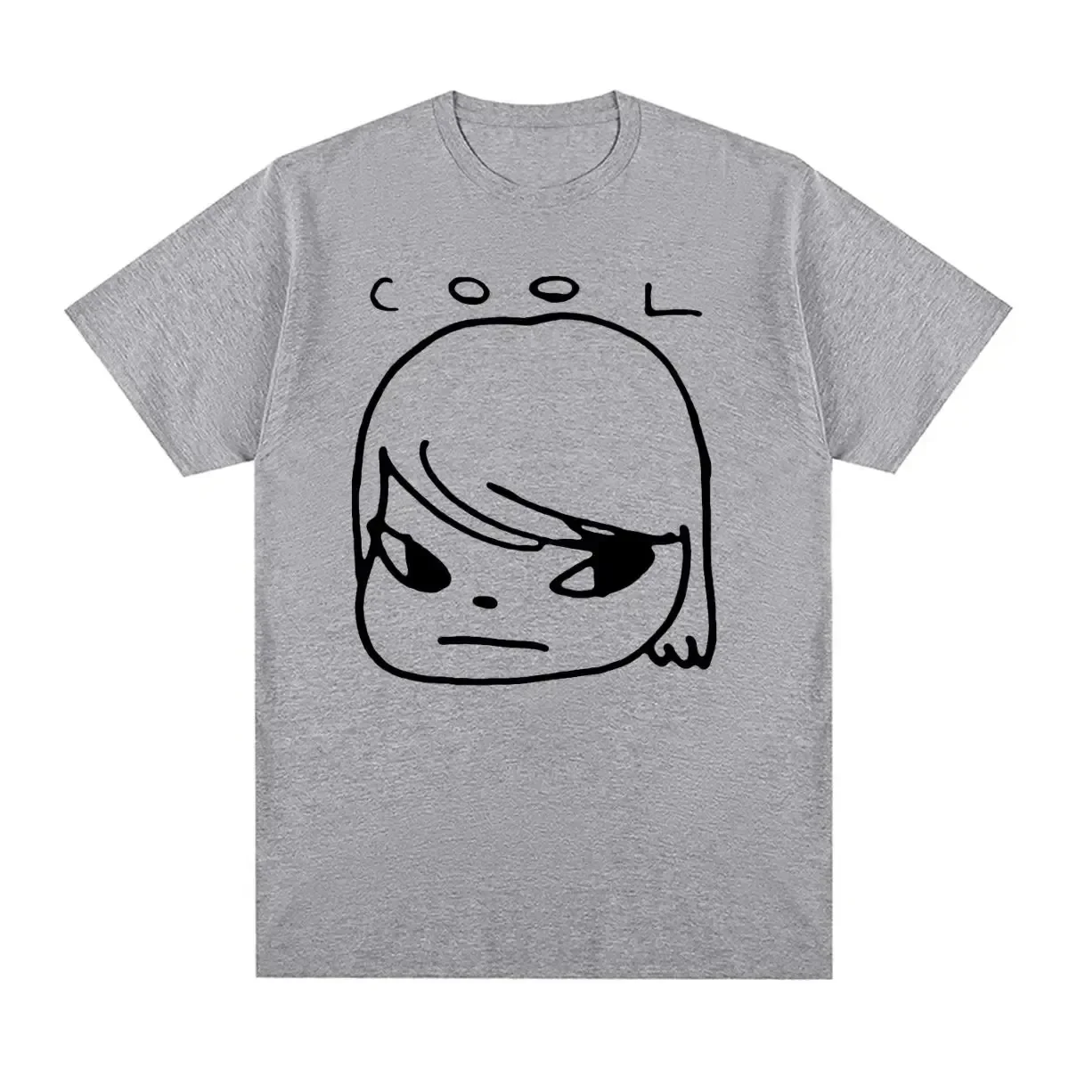Minimalist Line Art Cool Girl T Shirt Yoshitomo Nara Cartoon Print Tee Harajuku Loose Cotton Short Sleeve Unisex Streetwear Top