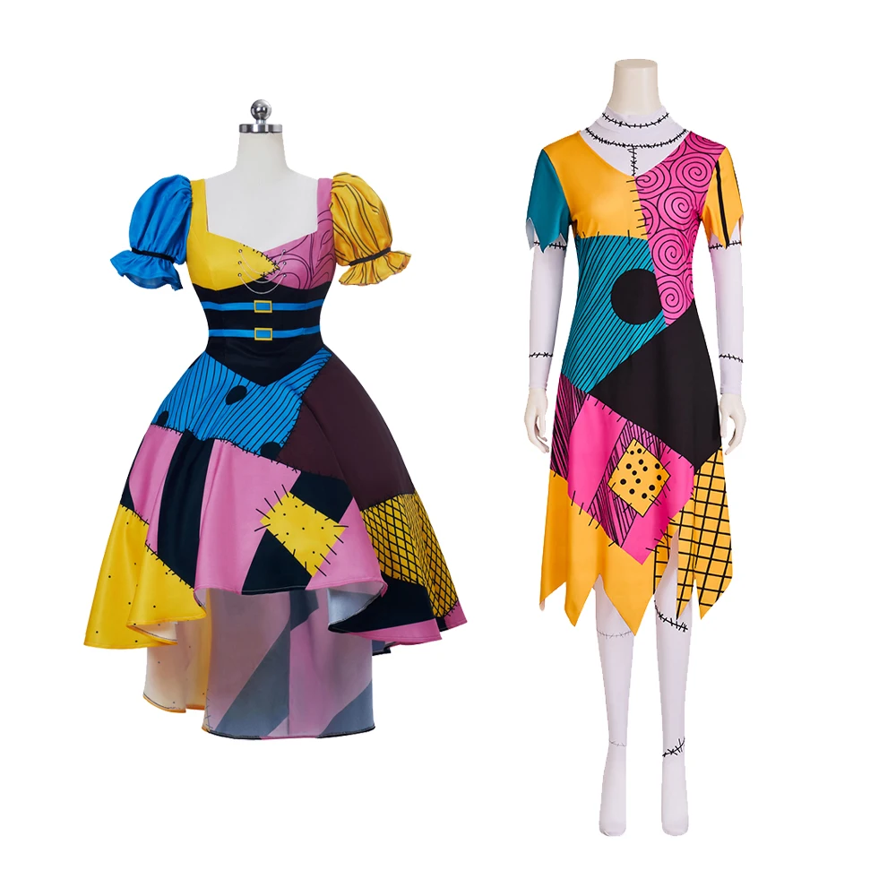 Аниме фильм Салли Косплей Костюм Ужас Зомби Косплей Платье Хэллоуин Рождественская Вечеринка Женское Тонкое Платье с Принтом Наряд