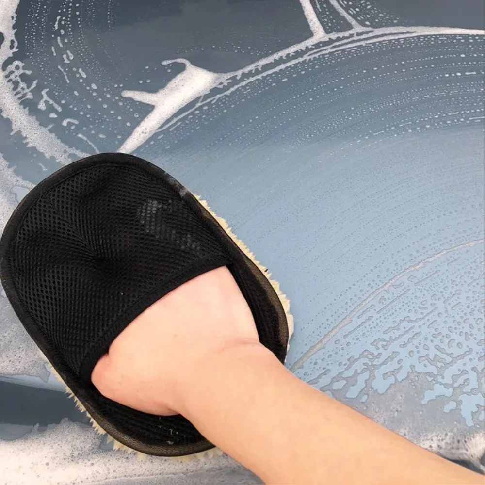 Bear Paw Design Wool Car Wash Mitt Microfiber Lining Scratch-Free Thick Plush Auto Cleaning Glove, Quick Dry Foam Washing Tool