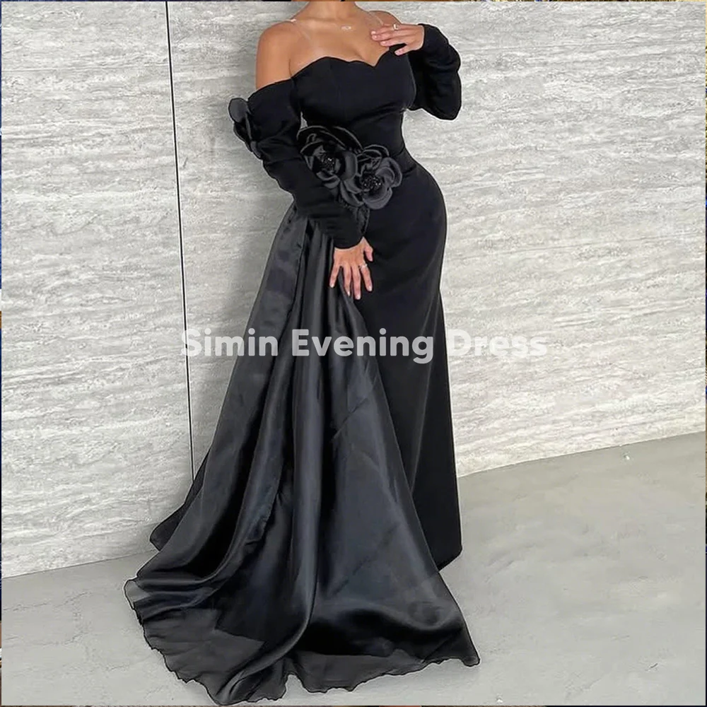 

Simin Women's Crepe Off-the-shoulder Sheath Floor-Length Evening Dresses With 3D Flowers Long Sleeves Party Elegant Dresses 2025