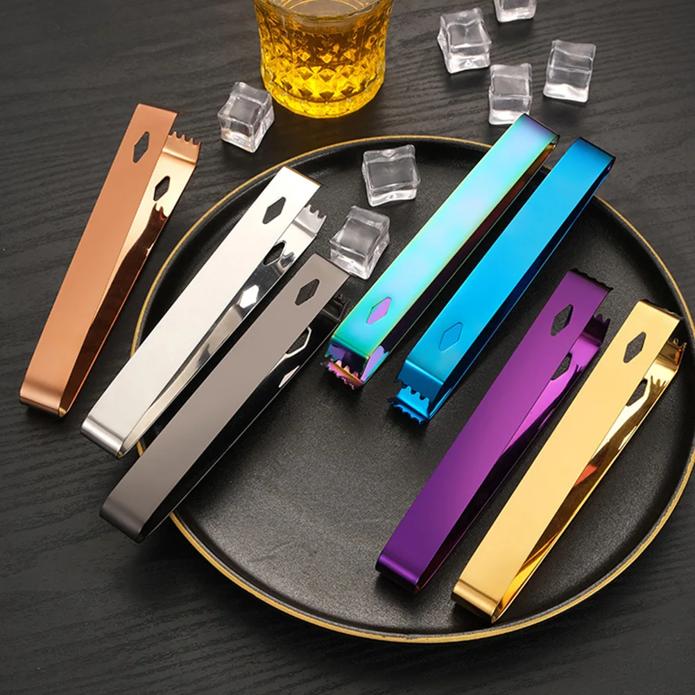 

2pcs Stainless Steel Cube Tongs Bar Non-Skid Ice Clip Golden Thickened Food Tong Kitchen Restaurant Multifunctional Ice Serving