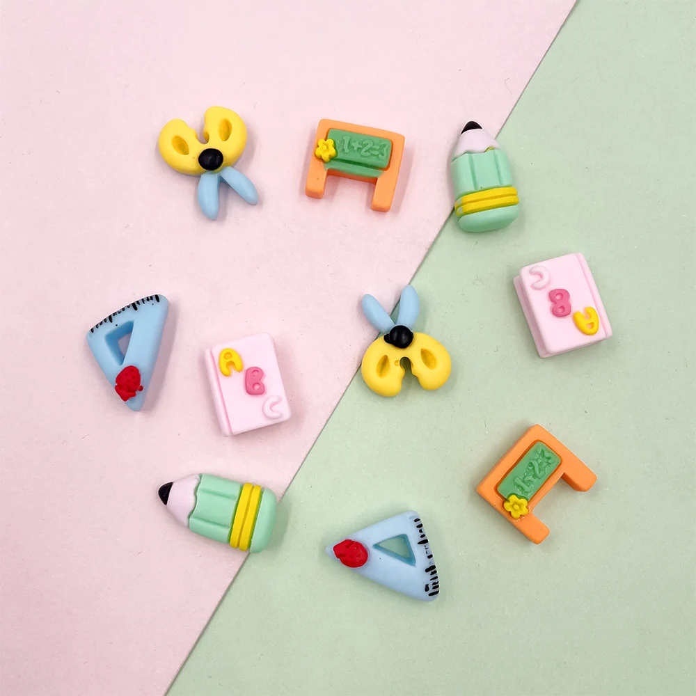 20Pcs/lot Back to School Series Flatback Resin Cabochon Kawaii Book Pencil Scrapbooking Craft DIY Decoration Hair Accessories