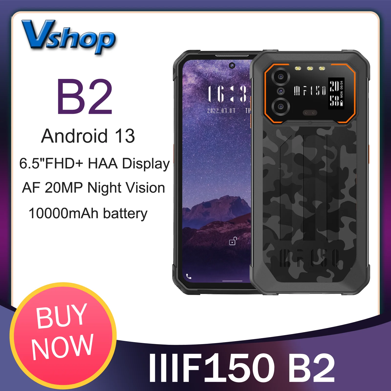 IIIF150 B2 Rugged Phone IP68/69K 6GB+256GB Night Vision 6.5“ Android 13 10000mAh 48MP Camera FHD+ Display 4G NFC Smartphone