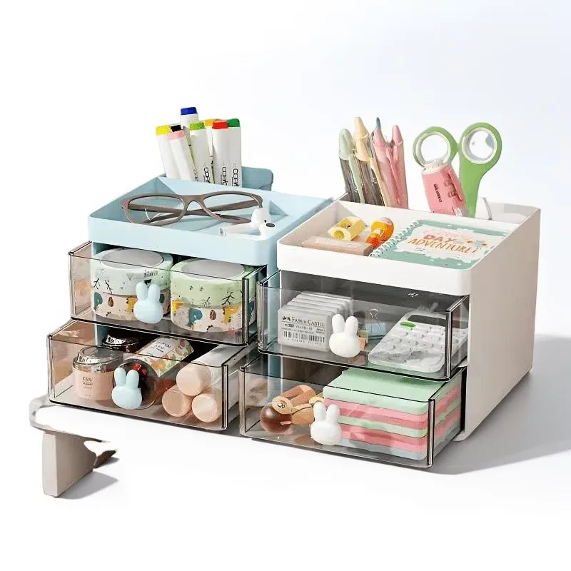 Small Desk Organizer With Drawer, Office Desktop Storage Box, Makeup Organizer, Business Card/Pen/Pencil/Mobile Phone/Stationery