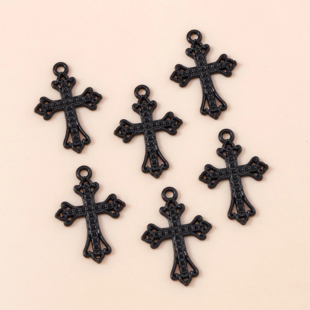 Leslie 10 Stück Steampunk-Kreuz-Charm für die Schmuckherstellung, schwarze Farbe, Kreuz-Anhänger, Halskette, Schlüsselanhänger, DIY-Hip-Hop-Schmuckzubehör – Detail 3