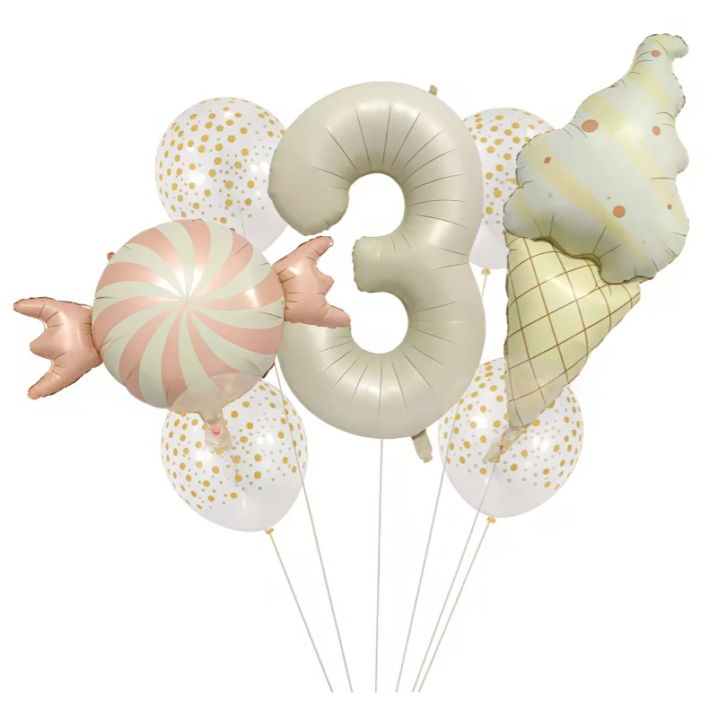7 قطعة/المجموعة 32 بوصة الحليب الأبيض ماتي الحلوى الآيس كريم الألومنيوم فيلم الرقمية 1-9 بالون مجموعة حفلة عيد ميلاد سعيد الديكور الاطفال Bac #4