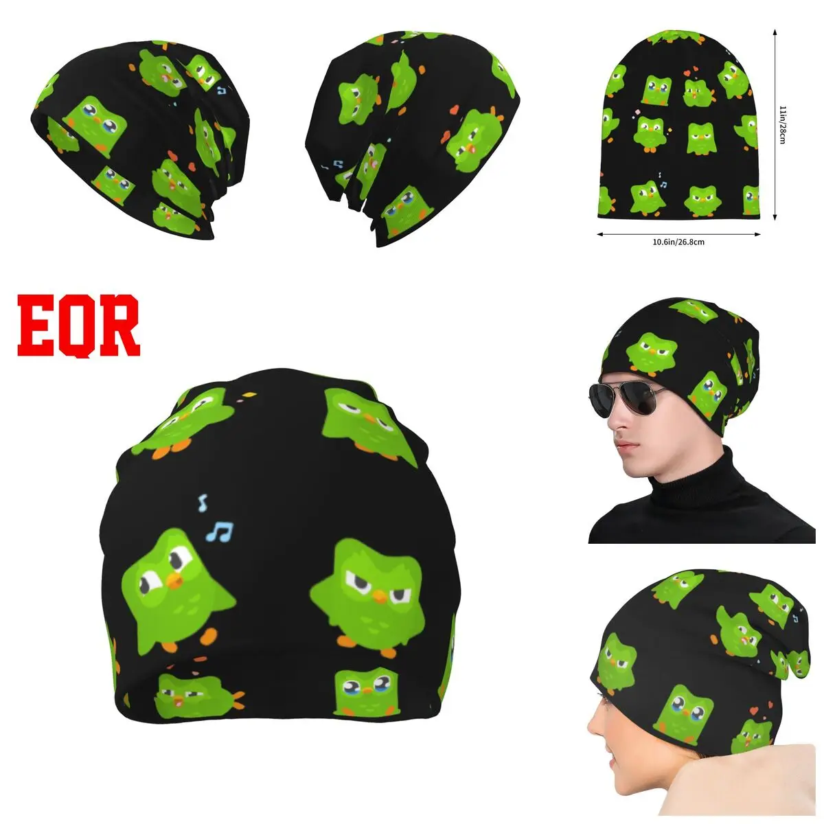 

3D Color printing Knitted Hat For Men And Women, Duolingo Owl Duo Gift Unisex winter Warm Brimless Urinal Hat