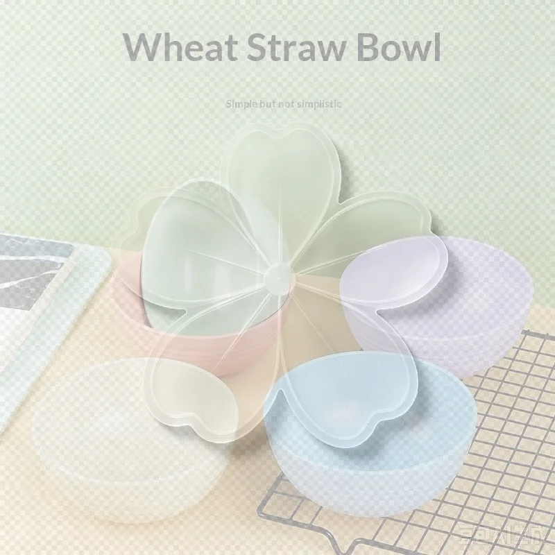 Biodegradable Wheat Straw Anti-Fall Dinner Bowl Bamboo Fiber Divided Bowl for Zero Waste Household Use
