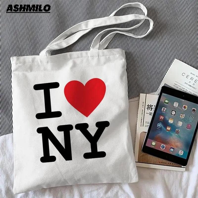 I LOVE NY Printed Kawaii Bag Harajuku Shopping Canvas Shopper Bag Girl Handbag Tote Bag Shoulder Lady Bag Shopper Bolsas De Tela