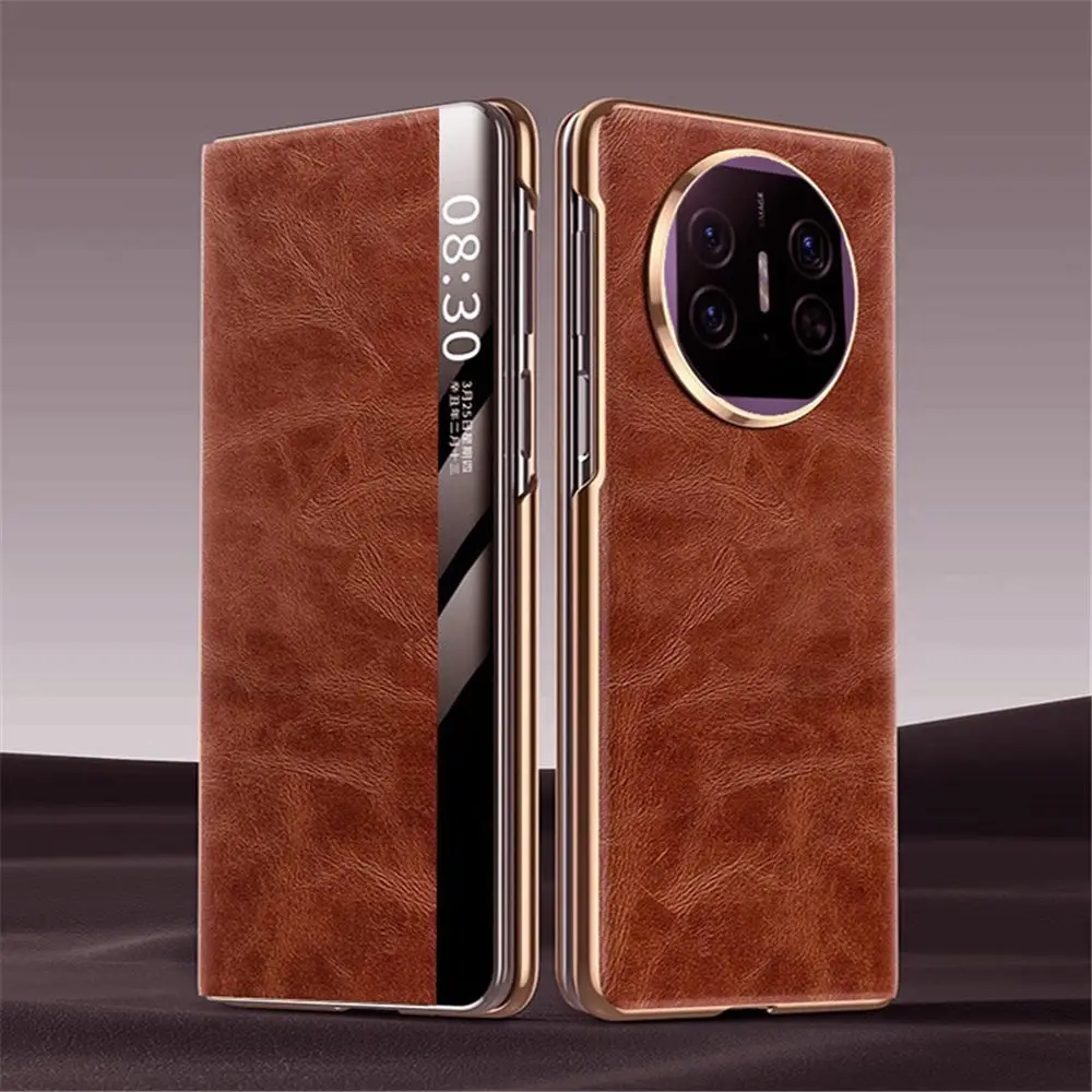 Retro Genuine Cowhide Leather Magnetic Flip Case for Huawei Mate X3 X5 Business Full Armor Cover