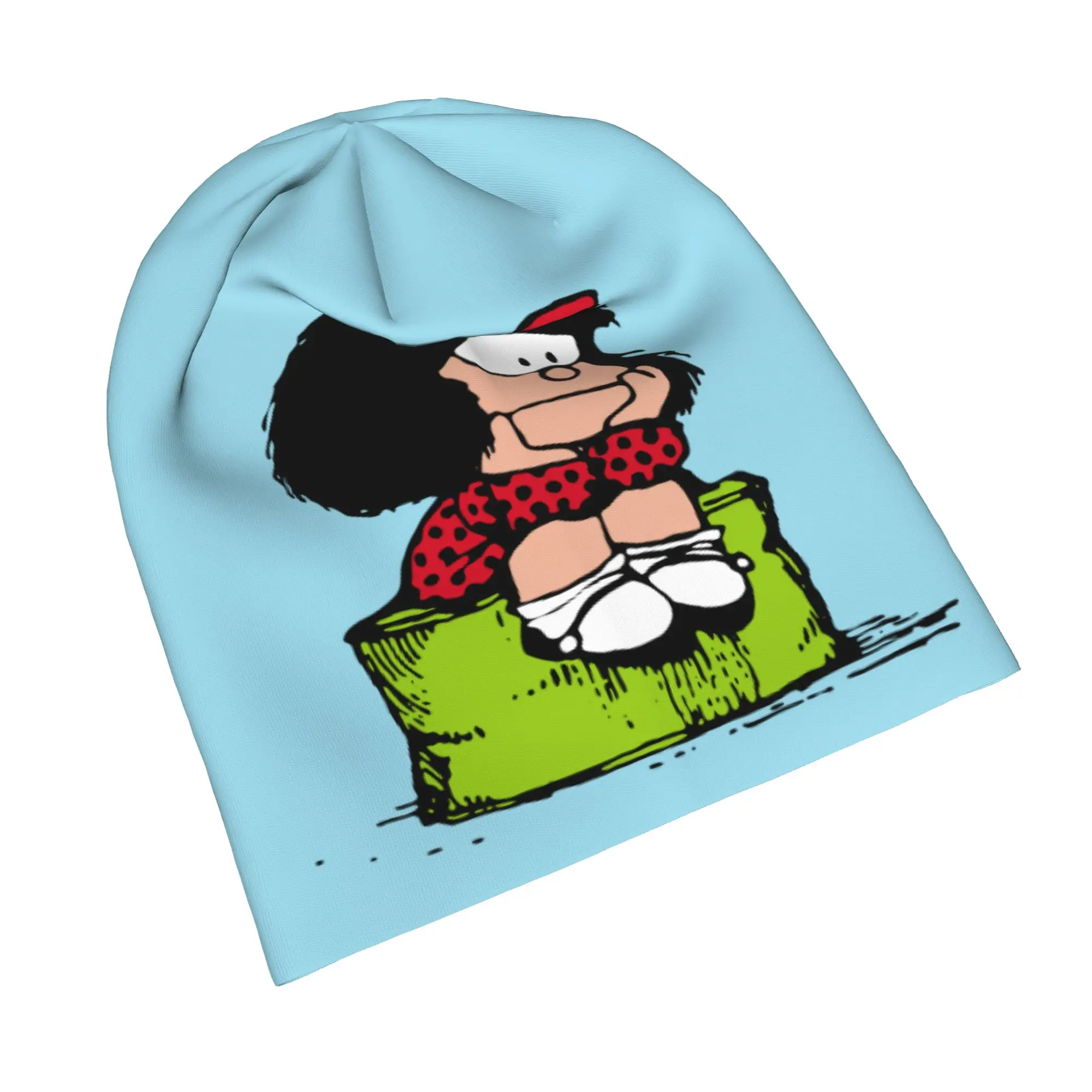 Mafaldas Sad Thinking Bonnet Hats Outdoor Skullies Beanies Hats Quino Comics Cartoon Unisex Warm Thermal Elastic Cap