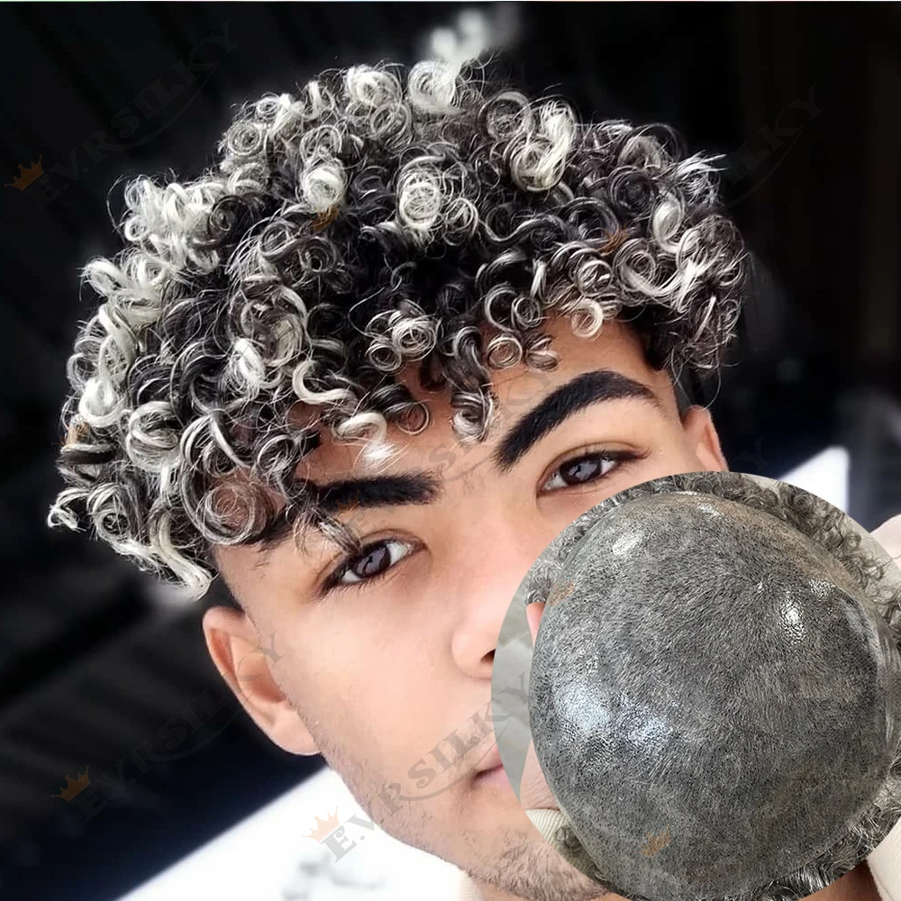 

Мужской парик 15 мм, афро-кудрявый вьющийся 1B40 1B80, серые афроамериканские парики, супер прочная кожа, полный ПУ, настоящий протез человеческих волос