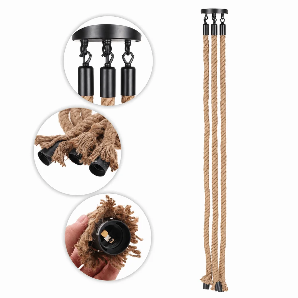 Personality 3 Heads Pendant Light E26 E27 Holder Hemp Rope Pendant Lamp AC 12-220V Without Bulb Ceiling Lamp Bar