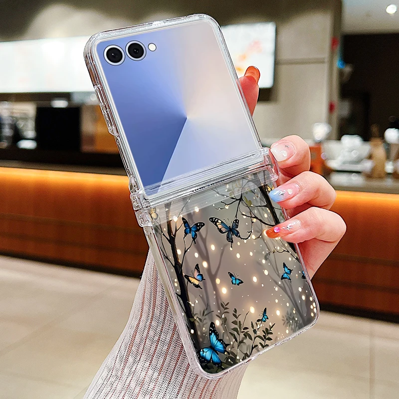 For Samsung Galaxy Z Flip7 FE Flip6 Case Glow In The Dark Butterfly Print Folding Clear Cover For Samsung Galaxy Z Flip 7 5 4 3 view 2