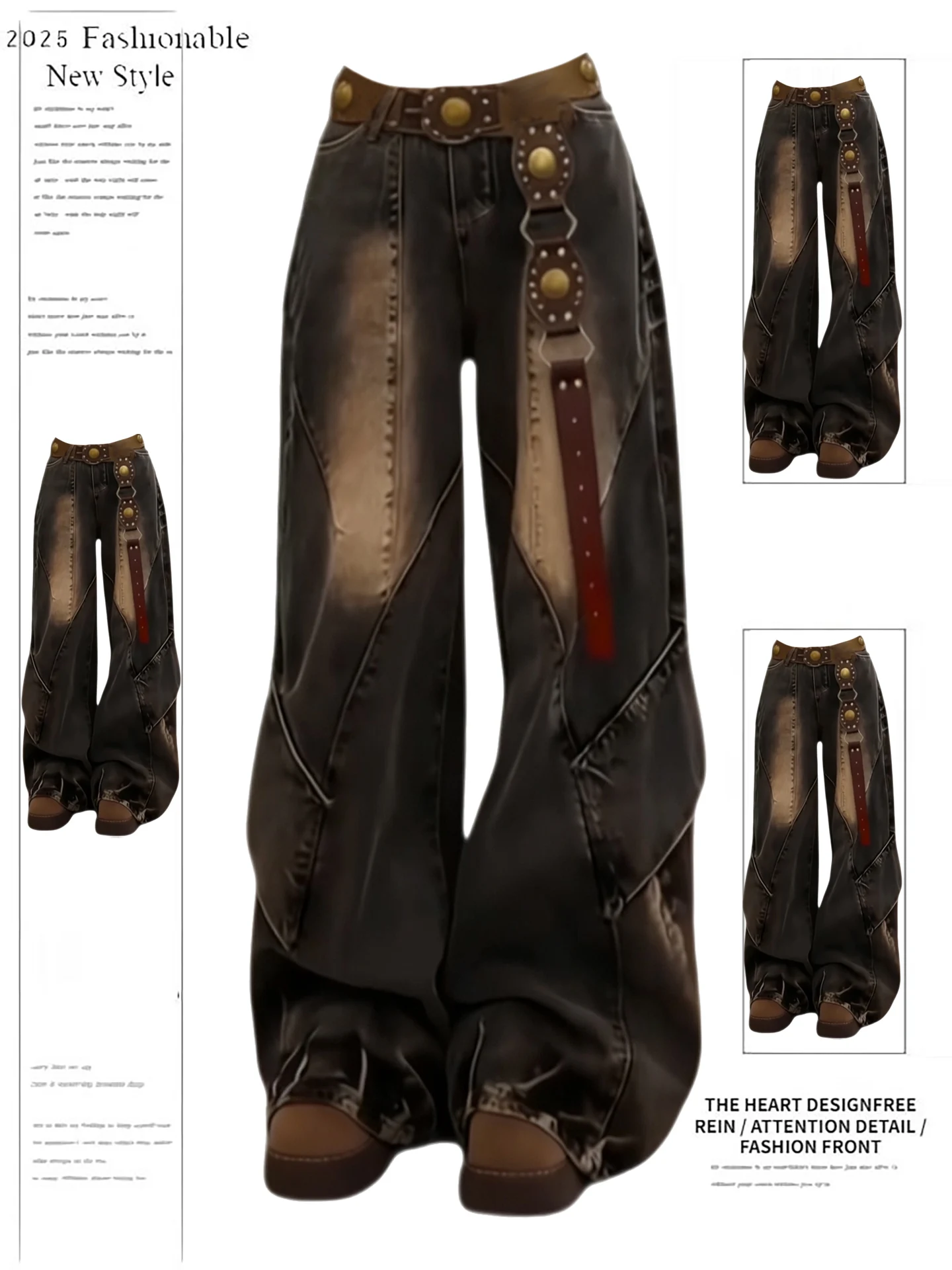 

American Sle Vintage Waed Workwear Denim Pants High Waist Loose Wide Leg Floor-Length Women's Autumn Winter New Design Sense