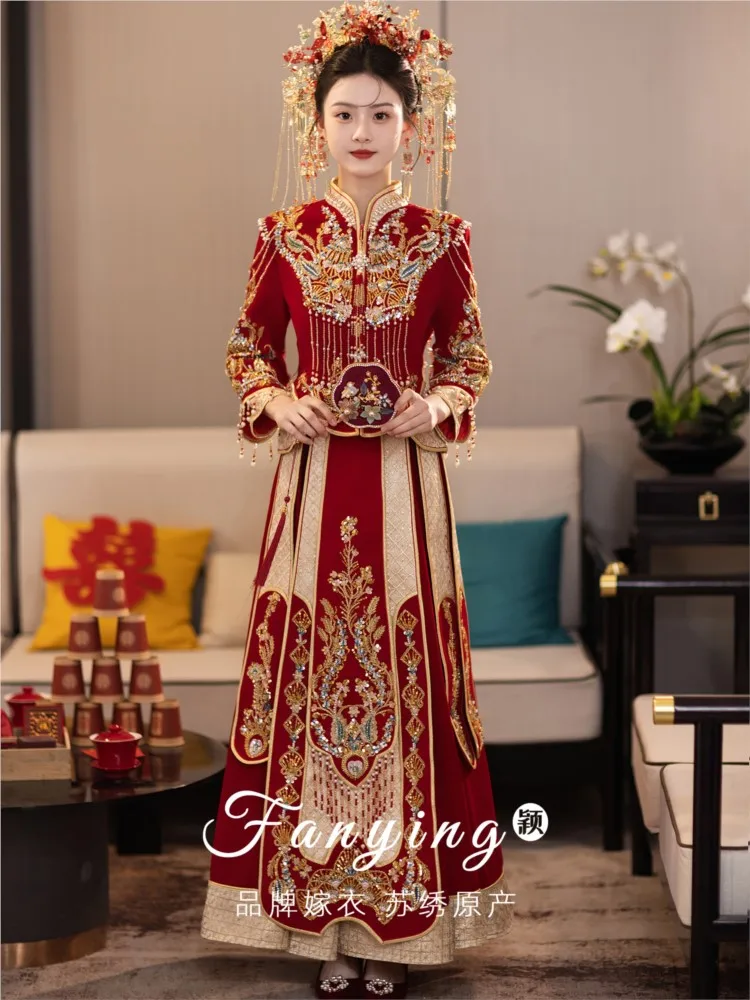 New Chinese-style wedding dress for brides plus-size gowns toasting and dresses