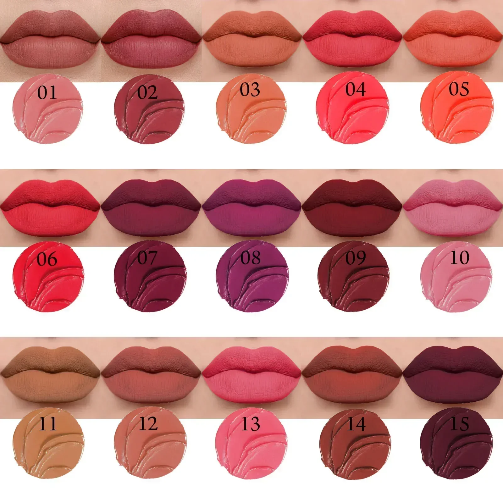 Sexy Long Lasting Velvet Matte Lip Gloss Liquid Lipstick Lip Makeup Women Beauty Red Nonstick Cup Waterproof Lip Gloss 15 Color