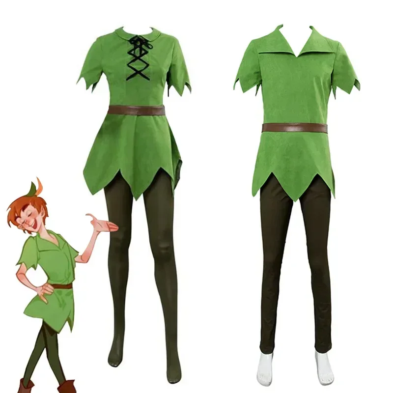 New 2025 Movie Peter Pan Cosplay Hat Green Elf Uniform Adult Children Halloween Carnival Costume Fancy Dress Suit Men MN3 wat160