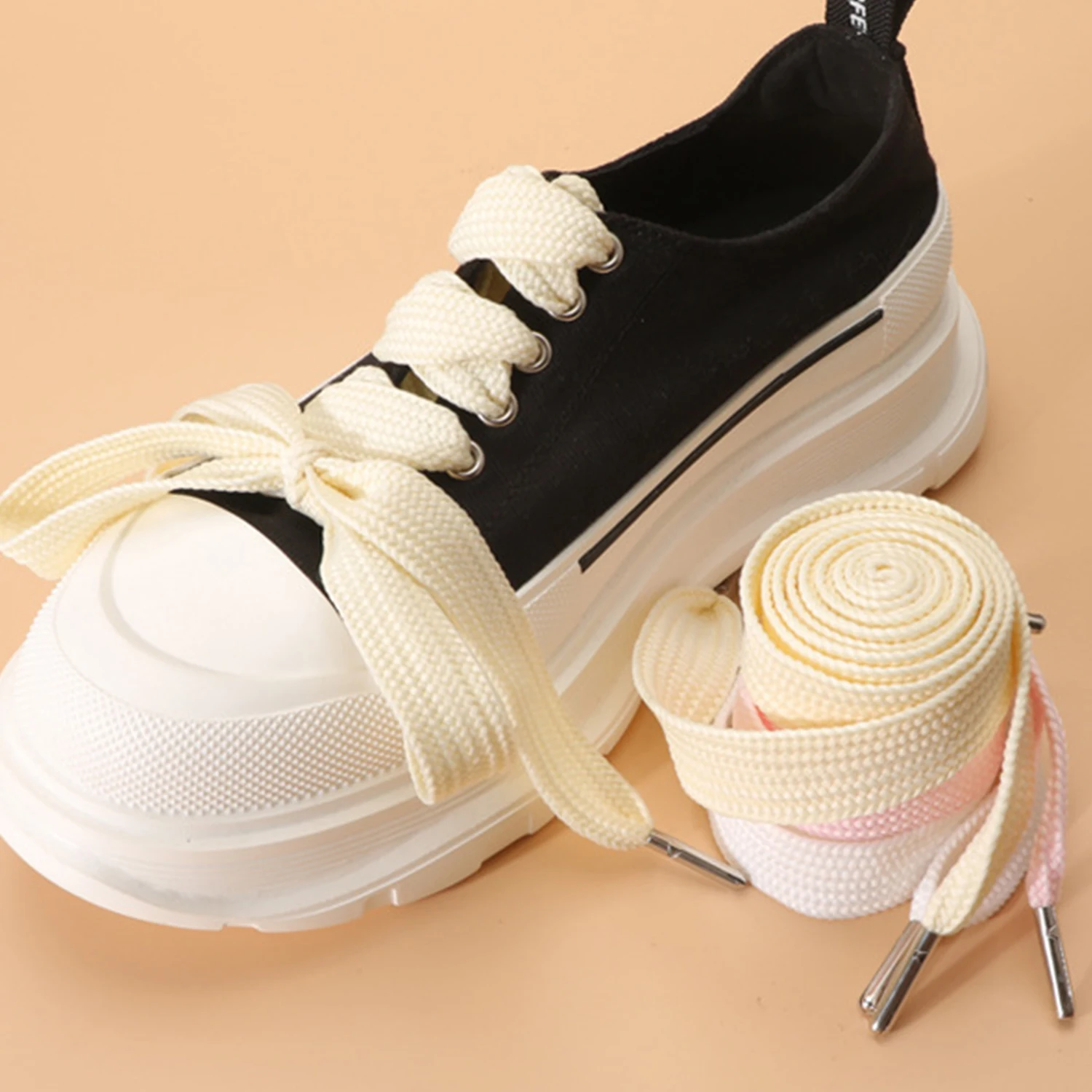 

1 Pair 2.2cm Width Casual Flat Elastic Shoelace For Sneakers Shoe Strings Girls Solid Color Cute Shoe Laces 100/120/140cm