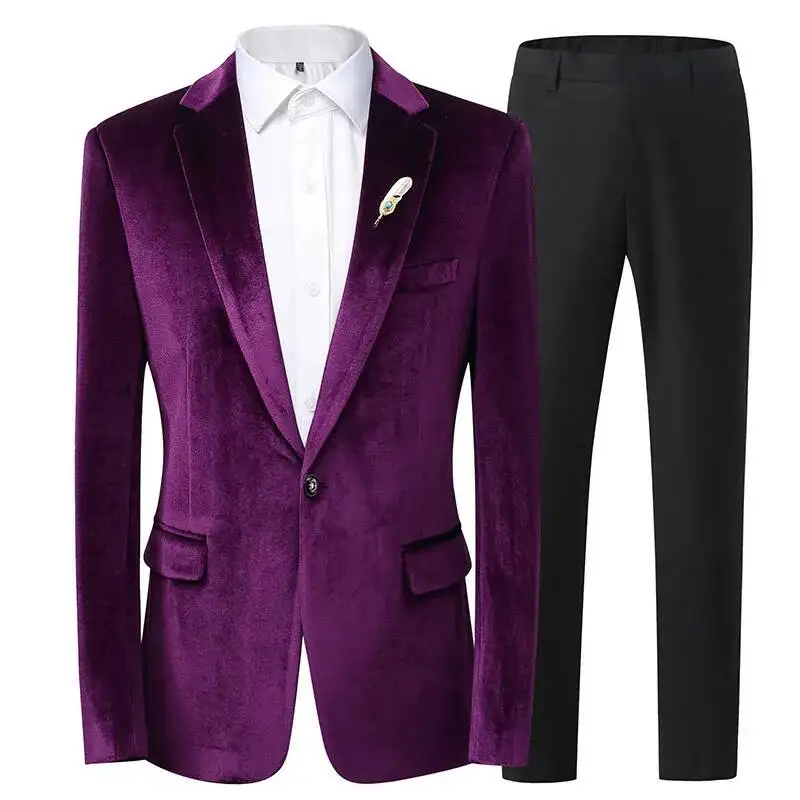 

Men's Velvet Suiting Outfit Hot Sale Of The Season Trendy Outerwear Performance Set Single Breasted Casual Fit Thickened Four...