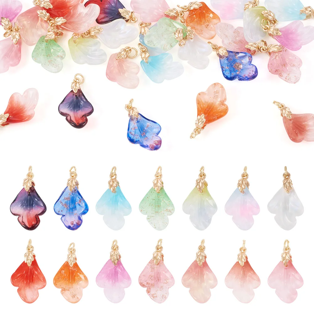 28Pcs Leaf Shape Lampwork Pendants with Brass Ice Pick Pinch Bails for Jewelry Making DIY Necklace Earrings Crafts Findings