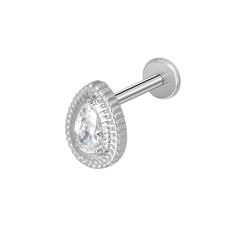 ASTM F136 Titanium Ear Lip Studs with CZ Paved Top