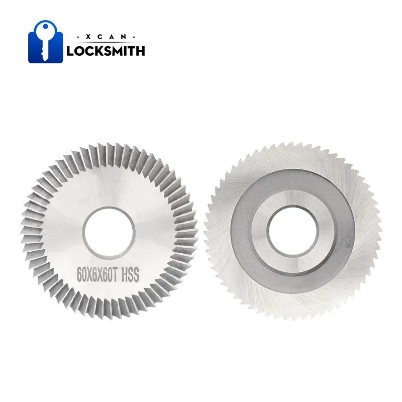 XCAN – découpeuse de disque pour Machine à clés, 60x16x6mm, lame de scie simple face 60T, lame revêtue d'argent/titane pour copieur de clé Horizontal