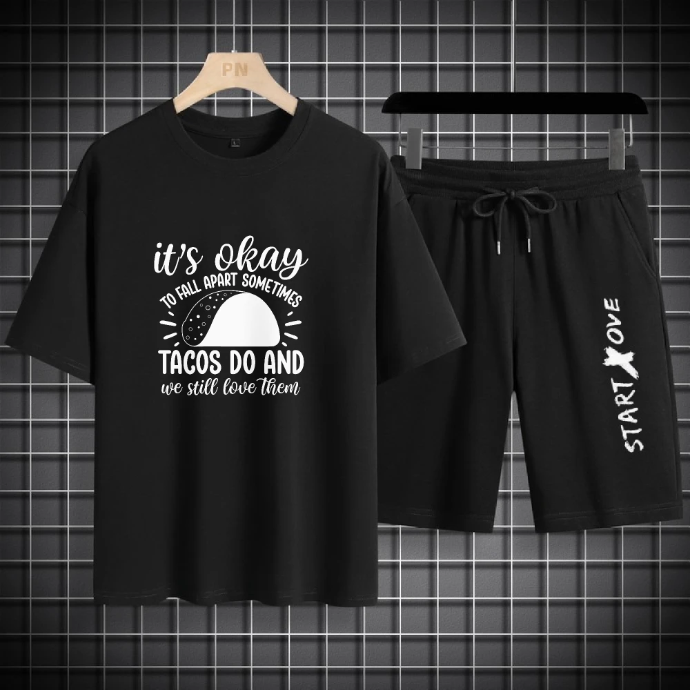 2025 Summer Thin Men's Casual Set Breathable Relaxed Fit for Daily Wear Fashion Sports T-shirts+shorts two-piece sets tracksuit