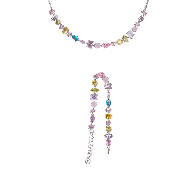 Dopamine candy-colored necklace bracelet set, a niche and high-end sweet collarbone chain bracelet necklace
