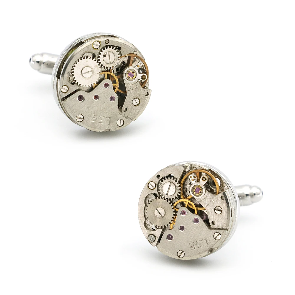 Men\'s Cufflinks Watch Movement Design Silver Color Quality Copper Cuff Links Wholesale&retail