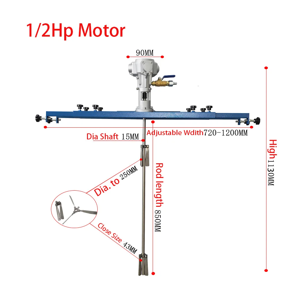 250 Gallons Cross Beam Plate IBC Ton Barrel Pneumatic Reversible Blender Petroleum Chemical Paint Clamp  Big Capacity Mixer 3/4