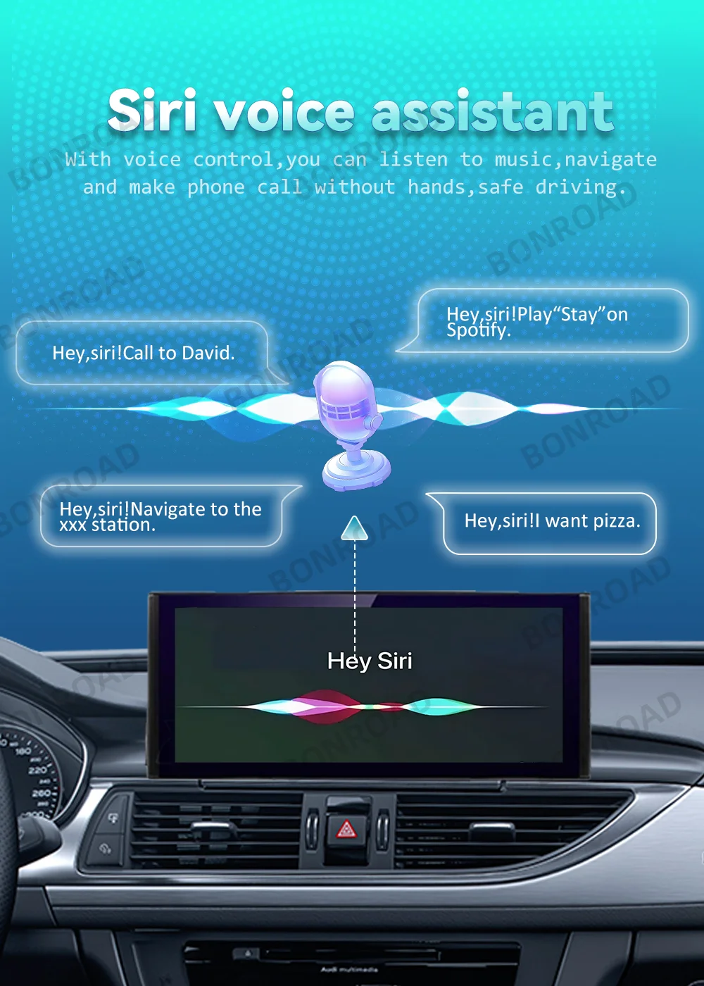 Bonroad 12,3'' Autoradio-Player Multimedia-Bildschirm für Audi A6 C7 A7 2012-2018 Wireless CarPlay Android Auto Airplay AutoLink GPS – Detail 4