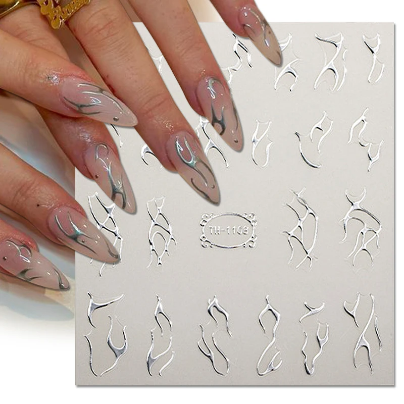 Metal Line 3D Nail Stickers Sliver French Curved Stripe Lines Laser Marble Tape Swirl Sliders Manicure Adhesive Nail Gel Decals
