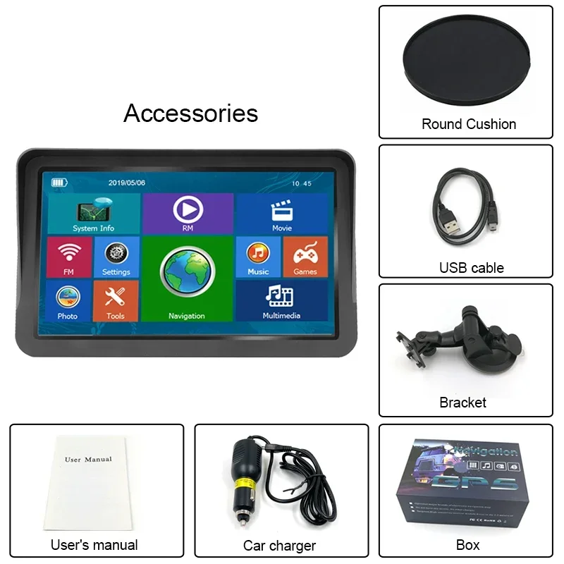 9 Inch Big Screen Car Truck GPS Navigation wince 6.0 256M 8GB BT AVIN Hands-free FM Transmitter Automotive tool