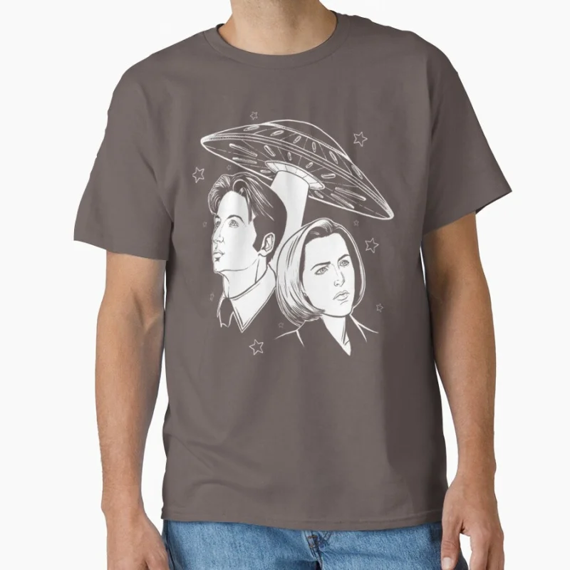 تي شيرت Mulder and Scully Retro Sci Fi The X-Files Trust No One هدية فضائية تي شيرت 100% قطن مطبوع تي شيرت كبير الحجم ملابس جرافيك #5
