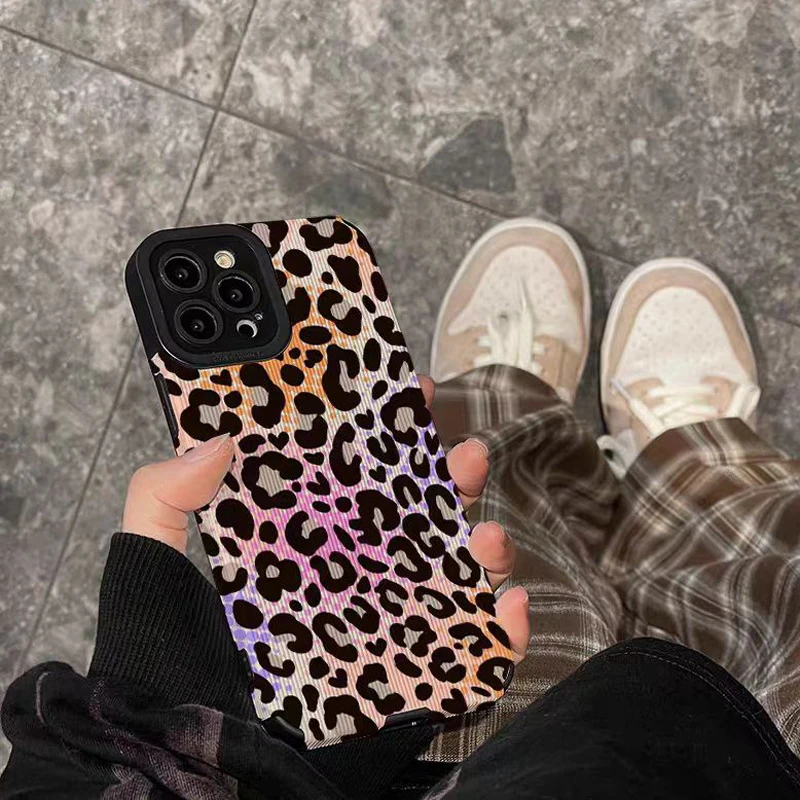 Fashion Color Leopard Silicone Phone Case For iPhone 17 Air 13 12 11 16 14 15 Pro Max Plus Mini Leather Shockproof Full Cover