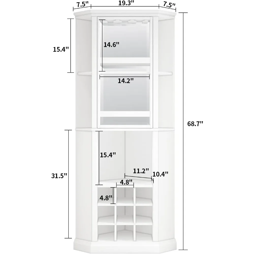 Corner Wine Cabinet with Rotating Glass Wine Rack, Farmhouse Bar Storage Cabinet with Cup Holders, Home Bar Cabinet