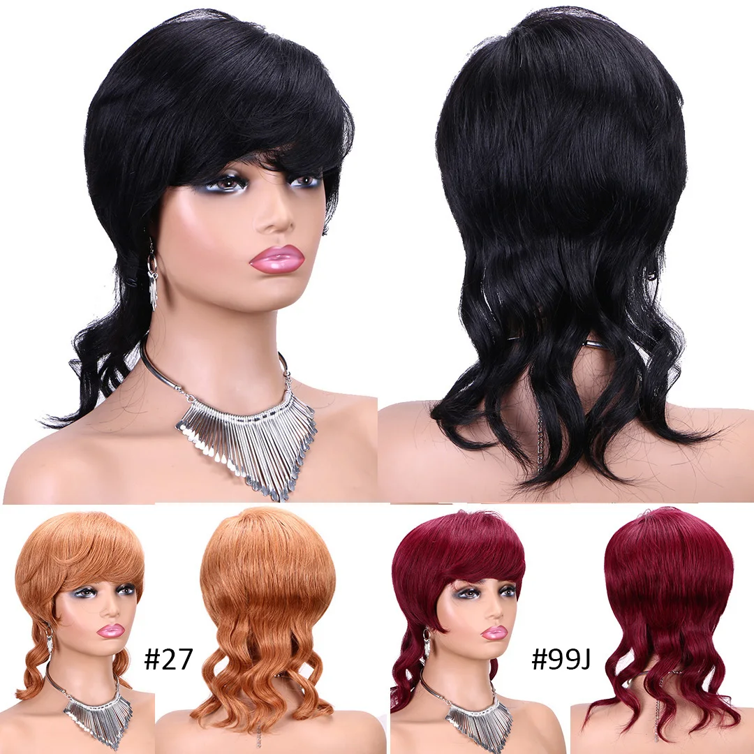 

Парик Mullet, человеческие волосы, короткие волосы челки, парик машинной работы с челкой, бордовые, безклеевые человеческие волосы, парики для женщин 10 дюймов
