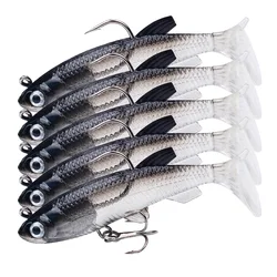 1 adet yumuşak yem kauçuk balıkçılık cazibesi 75mm 85mm yapay batan Swimbait kıvırcık T kuyruk Jig kafa balıkçılık bas Pike için mal mücadele