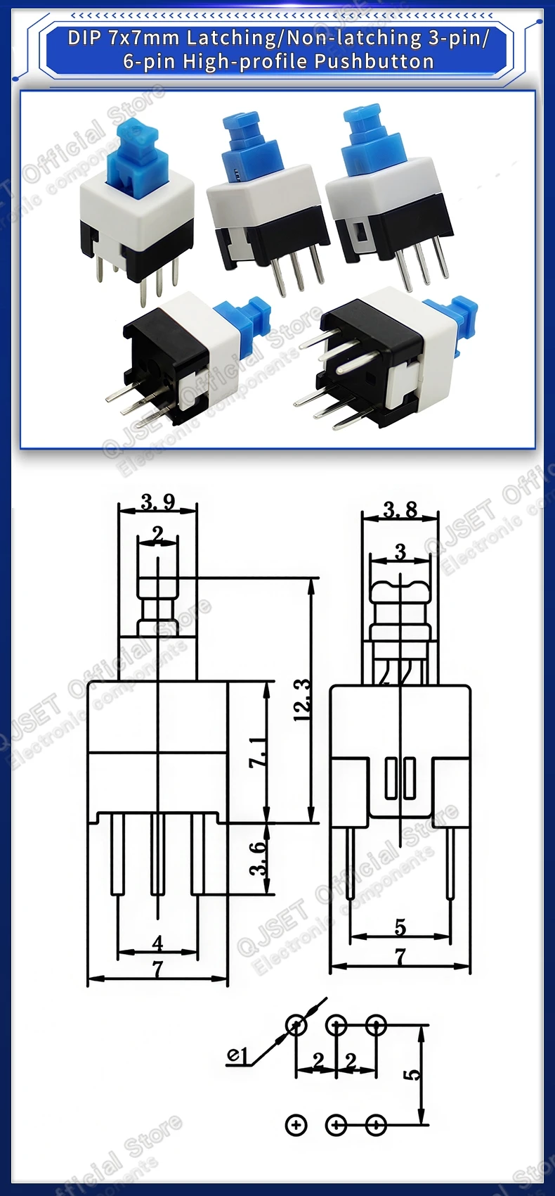 10 Stück 5,8x5,8 7x7 8x8 8,5x8,5mm Selbstverriegelnde/Nicht-verriegelnde Reset-/Multimeter-Taster, Taktiler Mikroschalter, 3/6-Pin Drucktastenschalter – Detail 6
