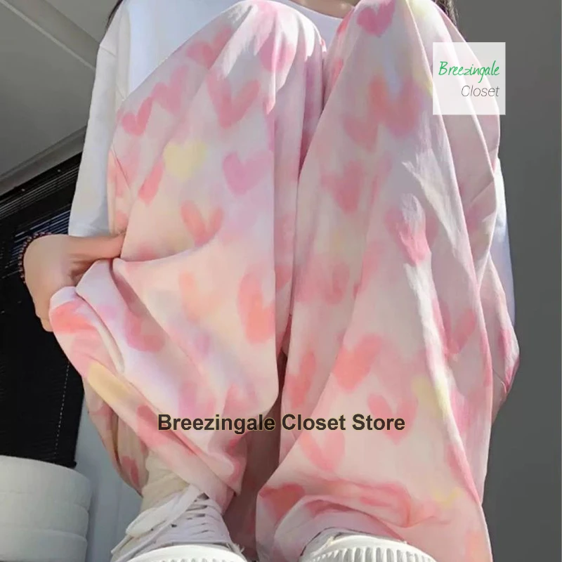 Korean rainbow polka-dot wide-leg pants women's new summer fashion loose and slim Joker ice silk casual straight pants.