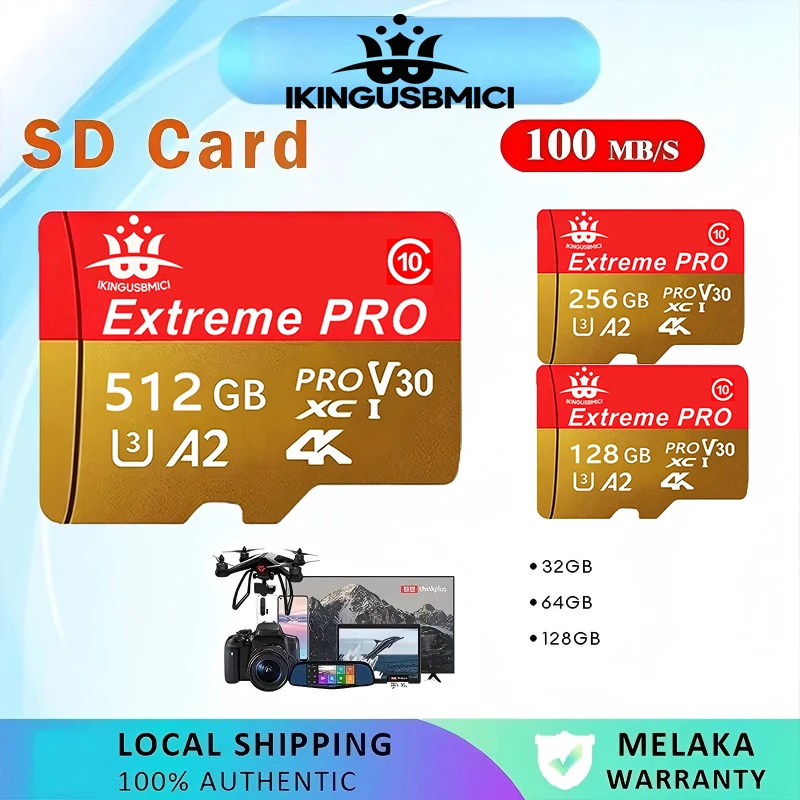 32GB 128GB 512GB Memory Card Micro TF SD Card TF Cards SD Cards A2 C10 Dustproof 4K Stable Performance for Phone Camera PC