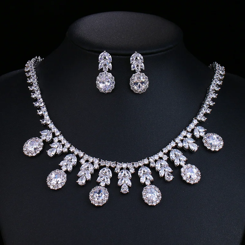 

Fashion Bold CZ Bridal Jewelry Set, Stylish Exaggerated Necklace for Wedding Gown & Ceremony Accessories
