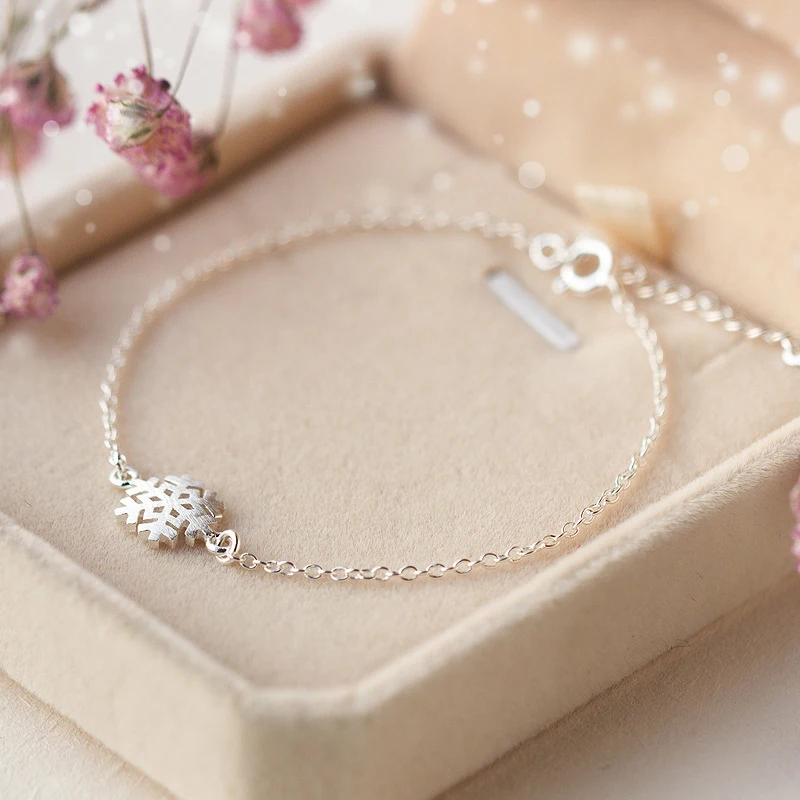 Modian 100% 925 Sterling Silver Frosted Snowflake Simple For Women Chain Link Bracelet Adjustable Sterling Silver Jewelry