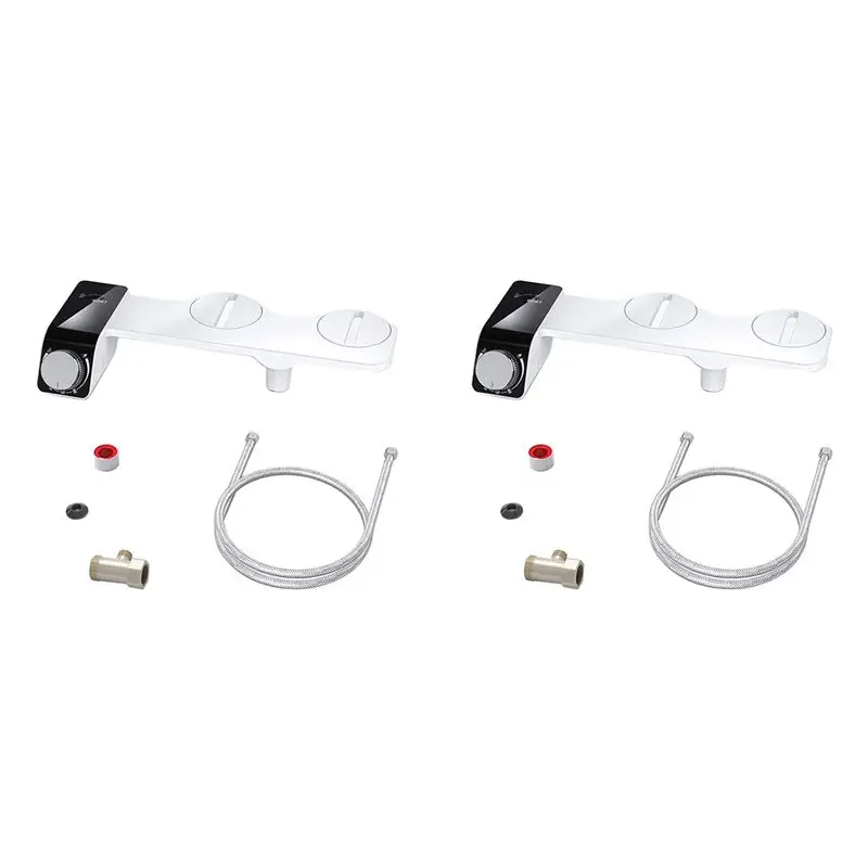 A19F-2X Ultra-Slim Toilet Double Nozzle Spiral Adjustable Water Pressure Non-Electric Sprayer With Hose,B
