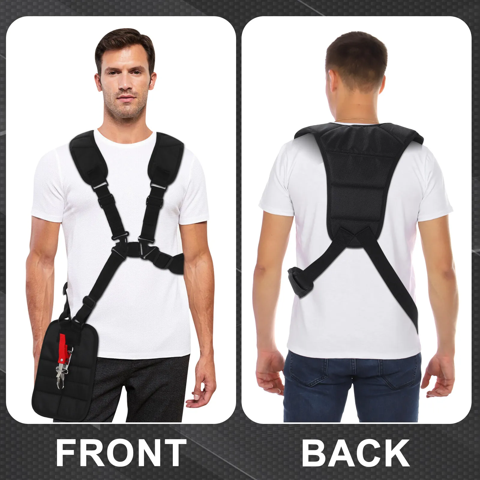 Lawn Mower Strap Adjustable Black Reinforced Harness Trimmer Work Shoulder Gardener Long Lasting Soft Pad Clamps Suitable Models