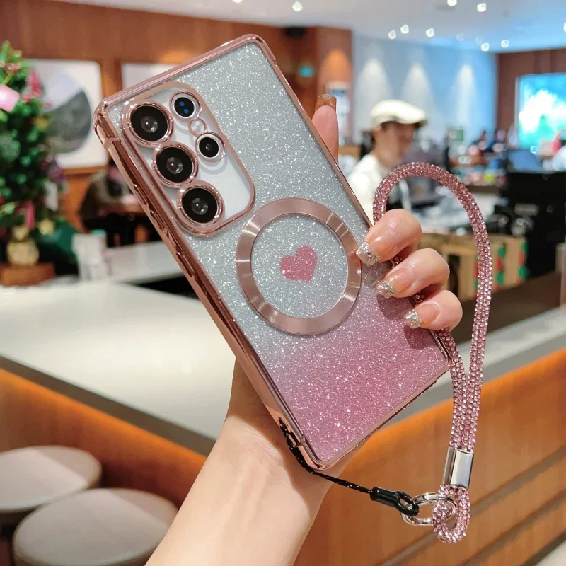 التدرج اللون بريق الحبل المغناطيسي قضية الهاتف لسامسونج غالاكسي S25 S24 S23 S21 S20 FE الترا S22 زائد غطاء مقاوم للصدمات